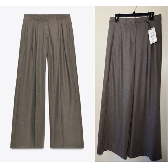 Zara Pants - Zara Wide Leg Trousers in Taupe Brown